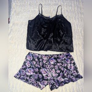 Adore Me Black and Purple Floral Pajama Set